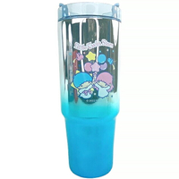 小禮堂 雙子星 304不鏽鋼亮彩吸管杯 450ML (藍款)