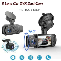 3 Camera Car DVR Dash Cam Front And Inside Car Vidoe Recorder 170 Degree HD 1080P Dashboard Video Cam Black Box car accessories