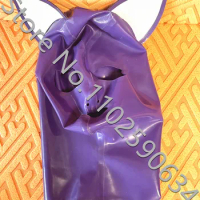 Purple Latex Rubber Cat Hood Cat Ear Catsuit Bodysuit Hood Cosplay Party Mask