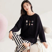 【PINK LADY】任-罩杯式 棉柔長袖成套睡衣 樂活小確幸 寬版秋冬兩件式居家服(女睡衣/保暖睡衣/免穿內衣)