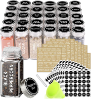 SWOMMOLY 30 Glass Spice Jars 6 oz Empty Square Spice Bottles with 703 Spice Labels Chalk Marker and 