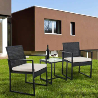 3 Piece Patio Furniture with Soft Cushion Wicker Patio Chairs Rattan Outdoor Bistro Set Outdoor furniture set
