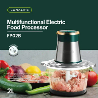 LUNALIFE Blender Chopper FP02B Chopper Kaca 2L Penggiling Daging Multifungsi 300Watt Pisau Dapat Dil