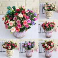 1Pc Romantic Fake Roses 6 Heads Artificial Flower Simulation Roses Wedding Home Garden Decoration Party Supplies
