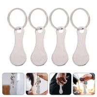 4Pcs Shopping Trolley Tokens Key Rings Stainless Steel Key Rings Portable Trolley Removers