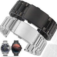 For DIESEL Watchbands Anti-Allergy Solid Stainless Steel Dz4323 Dz4318 4309 Fold Buckle Arc Interface Men 26mm Watch Strap