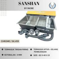 SET KITCHEN SINK STAINLESS 2 LUBANG BOWL SATIN SILVER 8245 / SET BAK CUCI PIRING STAINLESS 2 LUBANG 