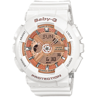 CASIO卡西歐 Baby-G 人氣經典率性手錶 送禮首選-玫瑰金x白 BA-110-7A1