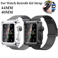 Milanese Loop Strap For Apple Watch Series 6 5 4 SE 44mm Metal Stainless Steel Protected Glass Case For Apple Watch Band 40mm