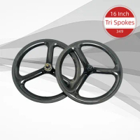 16 Inch 349 3 Spokes Carbon Rim Brake Small Cloth Bicycle Carbon Wheelset 7 speed 16'' Folding Bike Trispokes Wheels 74/112