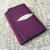 Authentic Real Stingray Skin Women Short Wallet Card Holder Genuine Exotic Leather Lady Trifold Wallet Female Small Clutch Purse