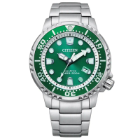 【CITIZEN 星辰】Promaster 綠水鬼光動能潛水錶-銀x綠/44mm 母親節限定(BN0158-85X)
