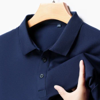 New High-Quality Men's Solid Color Summer Short Sleeved Ice Silk Polo Shirt Lapel Seamless Wrinkle Resistant T-Shirt Men's Wear