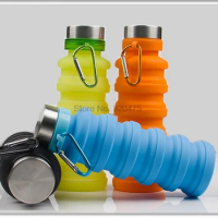DHL 50pcs 550ML Portable Silicone Folding Water Bottle Retractable Outdoor Climbing Travel Collapsible Sports Kettle