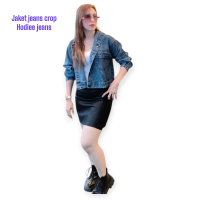 Jaket Jeans Hodie Wanita Lengan Panjang Crop Top Denim Premium Outer Oversize Tebal Nyaman