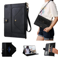 Leather Case For Samsung Tab A7 T500 T505 Simple Business Shoulder Strap With Stand Card Slot Samsung Tab A7 T500 T505 Flip Case