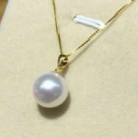 beautiful AAA 9-10MM South Sea White pearl Pendant Necklace 18k Gold 17-18"