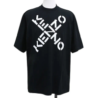 【KENZO】KENZO字母交叉設計印花純棉短袖T恤(男款/黑)
