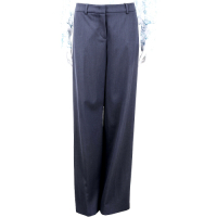 Max Mara-WEEKEND 深藍色寬版羊毛落地西裝褲