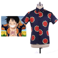 Luffy Cosplay Costume Short Sleeve Shirt Luffy Top Men Tee Overshirt Luffy Sunflower Casual Summer B