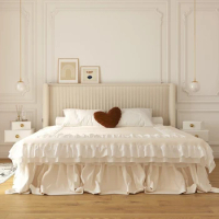 Vintage Pretty Modern Double Bed Designer Queen White Platform Headboard Twin Bed Frame Full Size Safe Cama De Casal Furniture