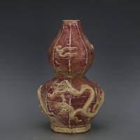 元代釉里紅八方棱角葫蘆瓶  仿古瓷器舊貨景德鎮古玩家居軟裝擺件