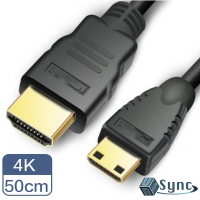 【UniSync】 Mini HDMI轉HDMI高畫質4K影音認證鍍金頭傳輸線 50CM