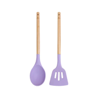 【一鳥】櫸木矽膠料理用具兩件組-丁香紫(料理漏鏟+湯勺)