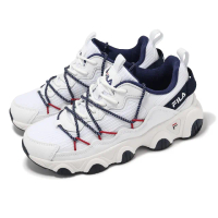 【FILA】休閒鞋 Geometry 女鞋 白 藍 皮革 網布 厚底 老爹鞋 斐樂(5J322Y131)