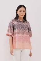 MINIMAL - Puspita - Kemeja Satin Motif Gradasi - Pink L Pink
