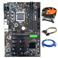 B250 BTC Mining Motherboard LGA 1151 DDR4 with Cooling Fan+SATA 15Pin to 6Pin Power Cord+RJ45 Network Cable for Miner