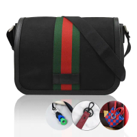 【GUCCI 古馳】經典綠紅綠織帶帆布翻蓋方包斜背包學院包(黑 買就隨機送BV鑰匙圈)