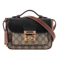 【GUCCI 古馳】Ouverture GG掛鎖迷你手提/肩背2用包(棕/黑色)