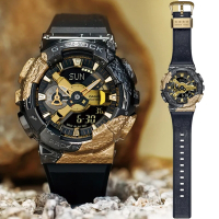 CASIO卡西歐 G-SHOCK 40周年 冒險者寶石系列 金屬殼圓形雙顯錶-方解石黑金 GM-114GEM-1A9
