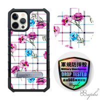 apbs iPhone 12 / 12 Pro 6.1吋專利軍規防摔立架手機殼-格紋-玫瑰