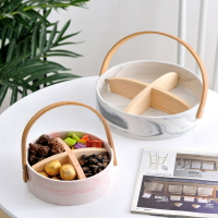 水果盤客廳家用北歐風格干果盤創意現代手提糖果盒年貨分格小吃盤