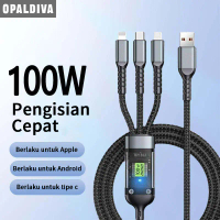 Kabel data USB, transparan baru, fungsi 3 in 1, kabel pengisi daya super cepat Tipe C 100W, pengisi 