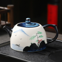 天目釉曜變單茶壺 家用手繪山水圖復古泡茶器茶壺中式白瓷小茶壺