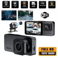 4K Dashcam 3 Channel Car DVR Front and Rear View Camera WIFI Video Recorder Night Version Dash Cam for Cars Black Box