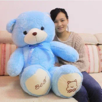 The lovely bow bear doll teddy bear hug bear plush toy doll birthday gift blue bear about 120cm