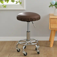 Pu Leather Bar Stool Cover Solid Color Waterproof Round Chair Cover Home Wedding Banquet Seat Slipcover Stool Chair