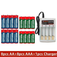 Rechargeable Battery 1.5V AA 9800Mah 1.5V AAA 8800Mah Alkaline with Charger for Computer Clock Radi