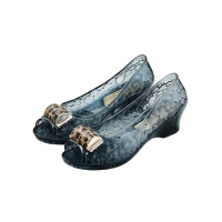 OKAIDO OFFICIAL Sandal Jelly Hak Pendek Wedges Heels Wanita Transparan Motif Bunga Korea Style Trend