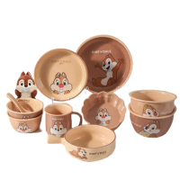 【Disney 迪士尼】奇奇蒂蒂 陶瓷餐具組(馬克杯 碗 盤 湯匙 筷子)