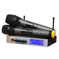 Wireless Microphone Dual Channel UHF Karaoke Mic Handheld Microphone System with LCD Display Karaoke Mic