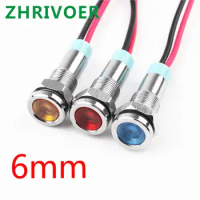 1pcs 6mm 6V 12V 24V 220v Flat head LED Metal Indicator light 6mm waterproof Signal lamp with wire red yellow blue green white