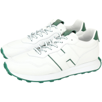 HOGAN H601 字母飾邊綠尾拼接牛皮撞色繫帶運動鞋(白色/男款)