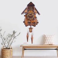 Hand-carved Cuckoo Wall Clock Living Room European-style Solid Wood Clock Cuckoo Timekeeping Wall Watch
