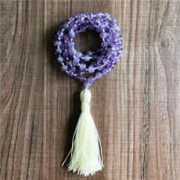 108 Mala Beads Necklace Purple Quartz Mala Beads Necklace Hand Knotted Tassel Necklaces Prayer Meditation Necklaces