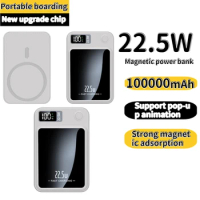 100000mAh Wireless Power Bank 22.5W Magnetic Qi Portable Powerbank Type C Fast Charger For iPhone8-15 Mini MaCsafe free shipping